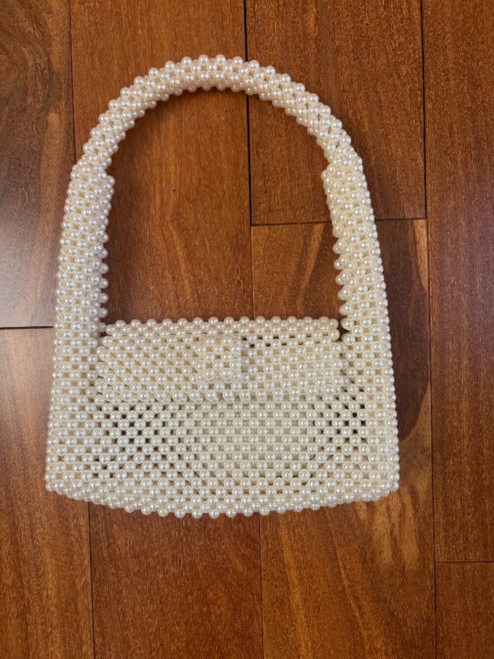 Elegant white faux pearl beaded handbag